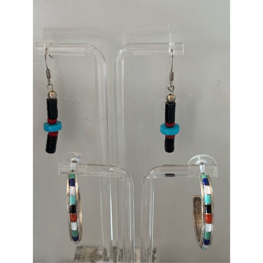 Vintg Thomas Singer navajo turquoise silver 5 pc necklace ring bracelet earrings - Picture 3 of 14